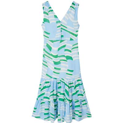 BLUE ERDOS 春季度假风A字拼色印花无袖背心连衣裙