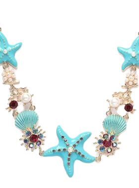 蓝海星梦~海岛度假风蓝色贝壳海星项链女氛围感海边拍照配饰品