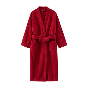 结婚情侣睡衣睡袍女冬季珊瑚绒加厚长款浴袍男士婚庆红色晨袍