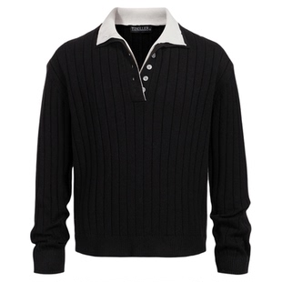 【TZ killer】DOUBLECOLLAR内搭翻领立领长袖毛衣 条纹羊毛打底衫