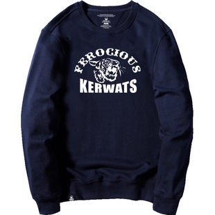 KERWATS潮牌大码男装 肥佬英文老虎头纯棉黑色针织衫胖子长袖卫衣