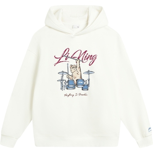 李宁加绒卫衣女款官方冬季新款宽松连帽上衣休闲保暖针织运动服女