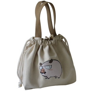 时尚饭盒袋大号大容量束口抽绳帆布便当袋饭盒包学生手提袋保温包