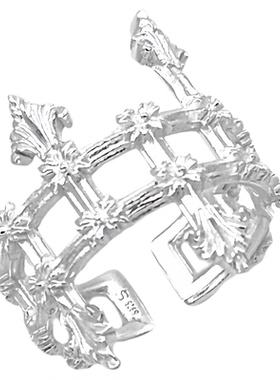 QuriouStone其石哥特欧式栅栏宽版皇冠雏菊戒指925纯银开口可调节