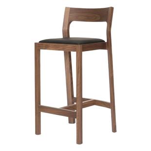 中古实木吧椅酒吧咖啡厅高脚凳设计师创意吧台椅黑胡桃木靠背椅