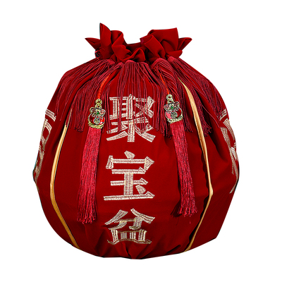 聚宝盆结婚袋子喜盆红色包裹布
