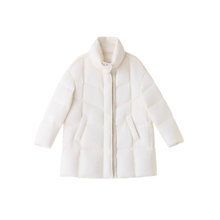 品牌高端90白鸭绒加厚羽绒服女纯色洋气宽松中长款立领2025冬新款