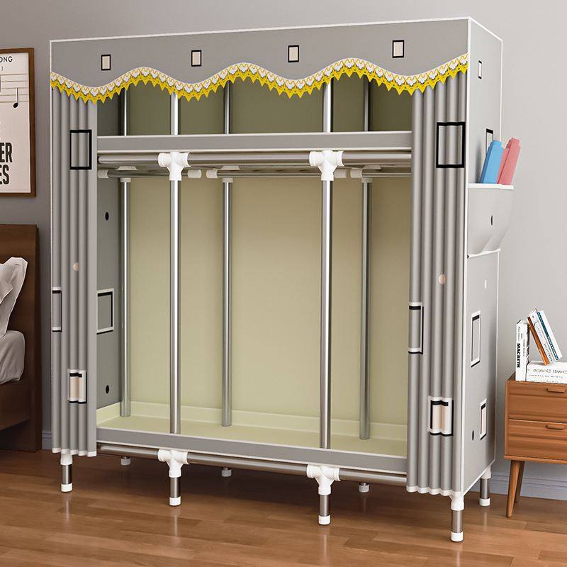 新品 简布衣柜家用卧室出租房用衣柜挂衣区多加粗加固钢管组装衣