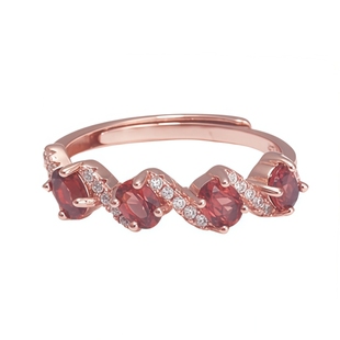 天然红石榴石宝石排钻戒指S925纯银镀18K金叠戴护尾戒送女友礼物