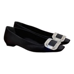 CK&RV高定~黑色水钻方扣玛丽珍粗跟单鞋女鞋法式小跟鞋厚黑平底鞋