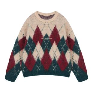 BJHG不计后果圣诞毛衣情侣男款秋冬季潮牌格子美拉德复古针织衫女