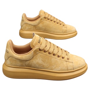 港风复古真皮潮鞋男女厚底低帮透气情侣运动鞋反绒皮增高休闲板鞋