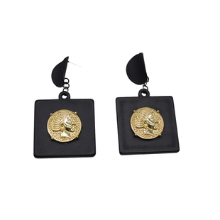 欧美夸张复古巴洛克黑色耳坠女秋个性高级感大耳饰耳环无耳洞耳夹