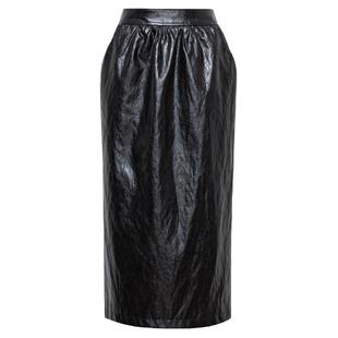 TOP家 时髦高及 法式复古小众摩登环保油腊亮面pu高腰花苞皮半裙