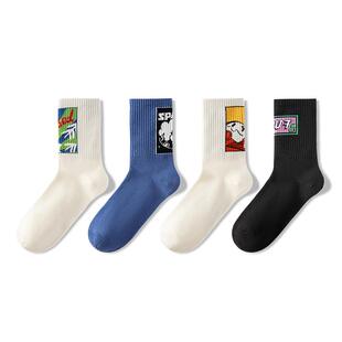 耐尔袜子男士透气你薄款纯色字母棉中筒袜篮球夏ins潮牌长袜春季