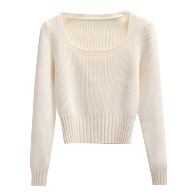 纯欲短款方领针织衫女大码毛衣