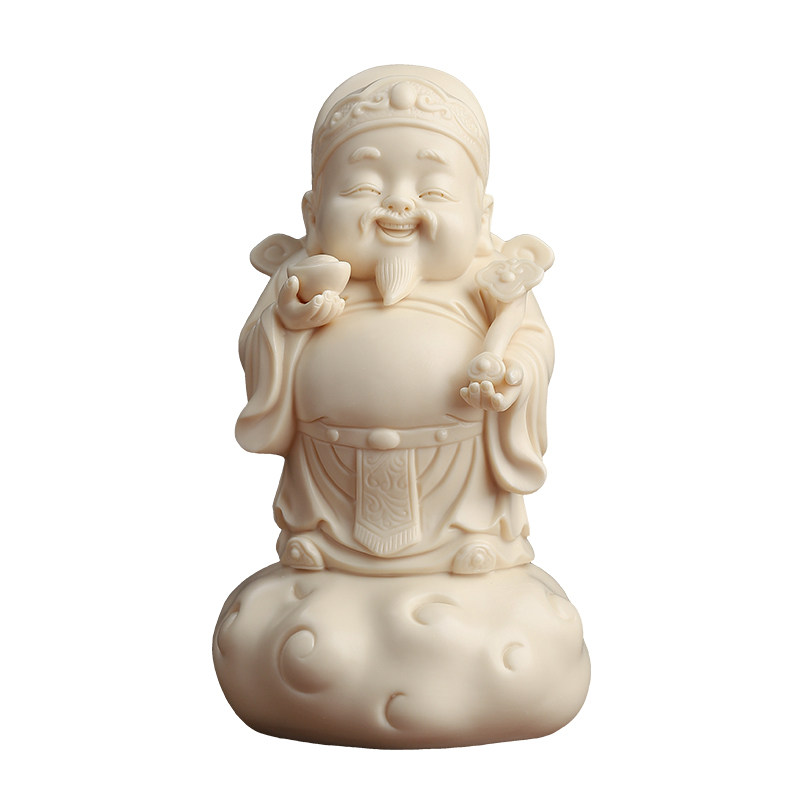 东方泥土玉黄瓷财神爷摆件