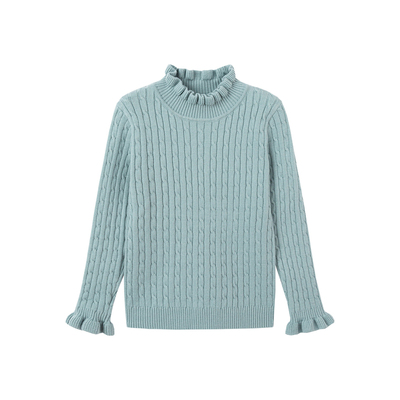 柒号童仓女童洋气花边领毛衣冬装新款儿童加厚高领针织衫保暖绒衫