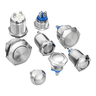 瑞沃尔金属按钮开关自锁复位高平球形弧面圆头螺丝脚16/19/22mm