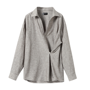 白口阳【布莱尔】灰色松弛感衬衫 麻感不规则衬衣男2025年新秋装