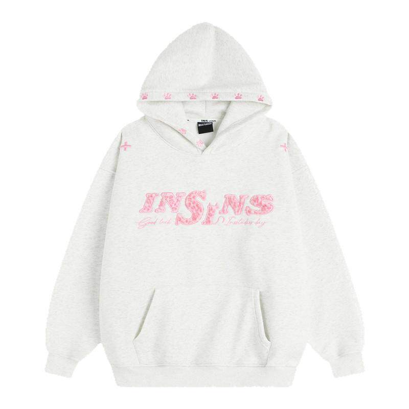 INSstudios 国潮美式复古「小恶魔贴布绣连帽卫衣」宽松加绒帽衫