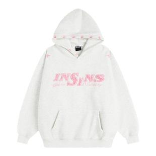 INSstudios 国潮美式复古「小恶魔贴布绣连帽卫衣」宽松加绒帽衫