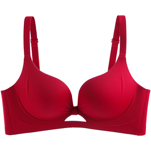 性感内衣女聚拢收副乳防下垂无痕小胸显大红色本命年内裤文胸套装