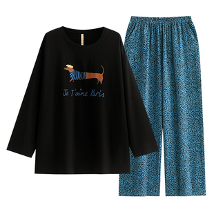 家乐芬睡衣女春秋款纯棉长袖家居服卡通腊肠狗豹纹轻奢套装高级感