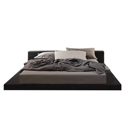 意式极简榻榻米落地床现代简约工业风矮床卧室天然棉麻双人布艺床