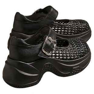 MILLIE'S/妙丽厚底舒适镂空单鞋2026夏款圆头粗跟一字带凉皮鞋女