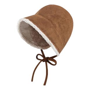法国Montaigne/蒙田秋冬渔夫麂皮绒护耳保暖帽子女百搭水桶系带帽