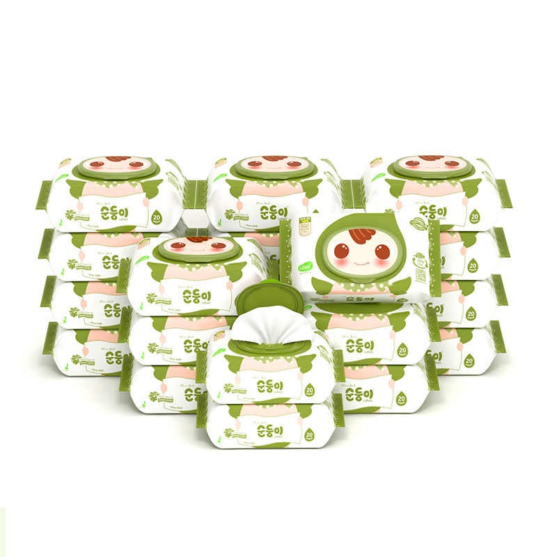 顺顺儿韩国进口婴儿湿巾纸手口屁屁专用湿巾便携随身装绿色20小包