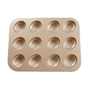 日本Fukuraku新品12连橄榄型烤盘玛德琳海绵蛋糕模具烘焙DIY辅食