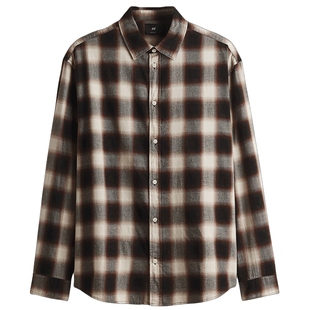 HM男装衬衫春季格纹巴恩风休闲内搭法兰绒衬衣1289476