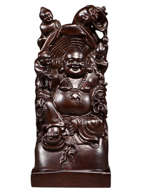 黑檀木雕五子送福弥勒佛像摆件实木客厅电视柜玄关工艺品乔迁礼品