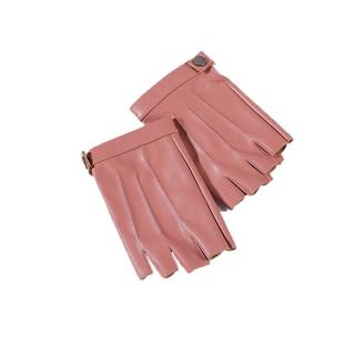 皮手套女士春夏薄款半指韩版时尚户外骑行开车摩托车PU皮露指手套