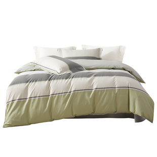 富丽真金家纺纯棉四件套简约条纹全棉被套床单双人四季床品套件