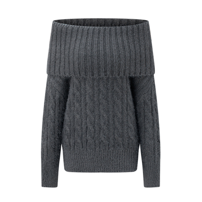 CLIMAX VISION氛围感美学/软糯慵懒温柔一字肩麻花肌理感针织毛衣