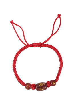 花迹红色编织绳手链女