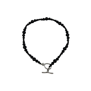 atmshop法式不规则黑色圆珠珠串ot扣项链简约百搭高级复古锁骨链