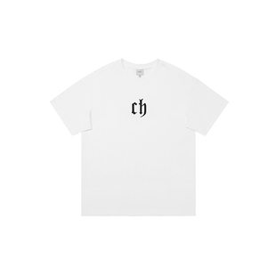 CH字母印花白色短袖t恤男运动休闲宽松夏季男生上衣美式情侣半袖