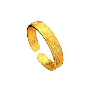 宽版牡丹花沙金开口手镯仿真黄金实心轮胎镯子复古中国风结婚礼用