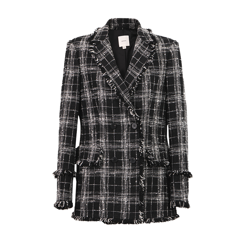 HONRN/红人休闲时尚西装领黑白撞色毛呢外套女春秋款HH33OS589