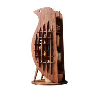 Zoomily飞鸟旋转书架置物架360黑胡桃柚木实木手办收纳转角展示柜