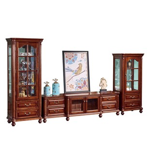 美式复古酒柜展示柜全实木复古玻璃门附柜靠墙欧式客厅装饰柜