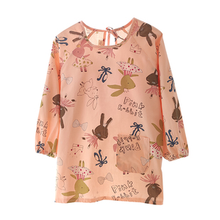 清新纯棉男女宝宝羽绒服罩衣秋冬宽松肥大反穿衣防脏画画透气大童