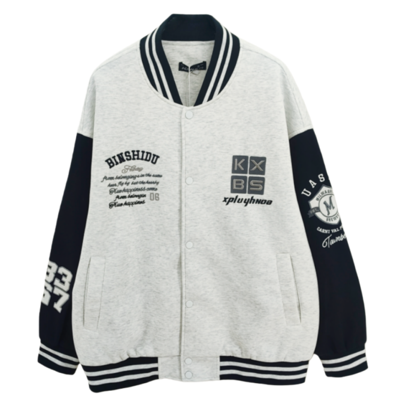 春款男大童拼色针织棒球服宽松潮