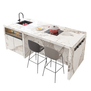 岩板岛台餐桌一体家用中导倒台极简开放式厨房吧台桌一体餐厅隔断