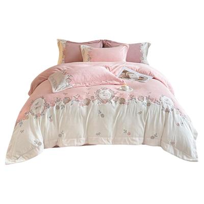 母婴级A类牛奶绒四件套公主风冬季加厚保暖珊瑚绒床单法兰绒被套4