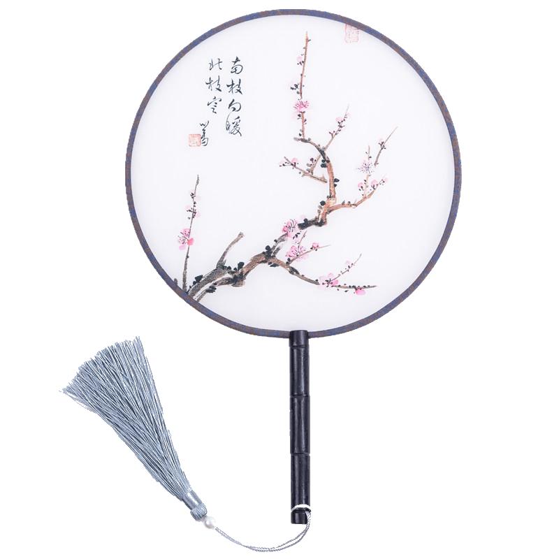 半透明古風(fēng)刺繡團(tuán)扇雙面宮扇圓形扇子舞蹈中國(guó)風(fēng)古典女式漢服小扇